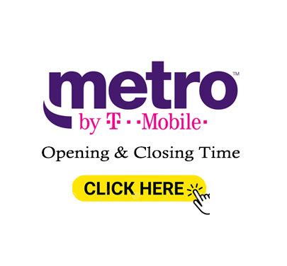 What time does metro t mobile close - Metro by T-Mobile is an American prepaid wireless service provider. It was previously known as Metro PCS Near Me or simply Metro. MetroPCS is a brand owned by T-Mobile US thus it is also known as Metro by T-Mobile. Previously, it operated the …. Read more.